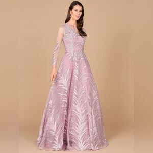 LARA High Neck Sheer Long Sleeve Embellished Gown